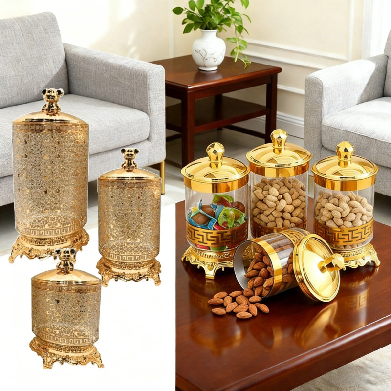 3IN1 Toples Kerupuk Aesthetic / Toples Mewah Topels Besar Aesthetic Emas Dengan Dasar / Toples Lebar