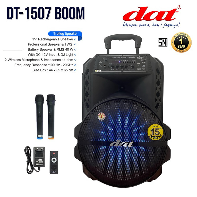 DAT DT-1507 speaker bluetooth portabel 15inch speaker aktif full bass dilengkapi 2mic wireles karaok