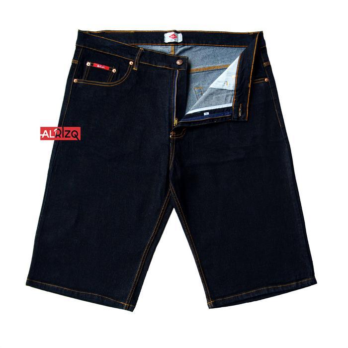 Celana Jeans Pendek Jumbo Pria Melar Stretch Big Size 40-52 Warna Garment Hitam - Garment Hitam, 40