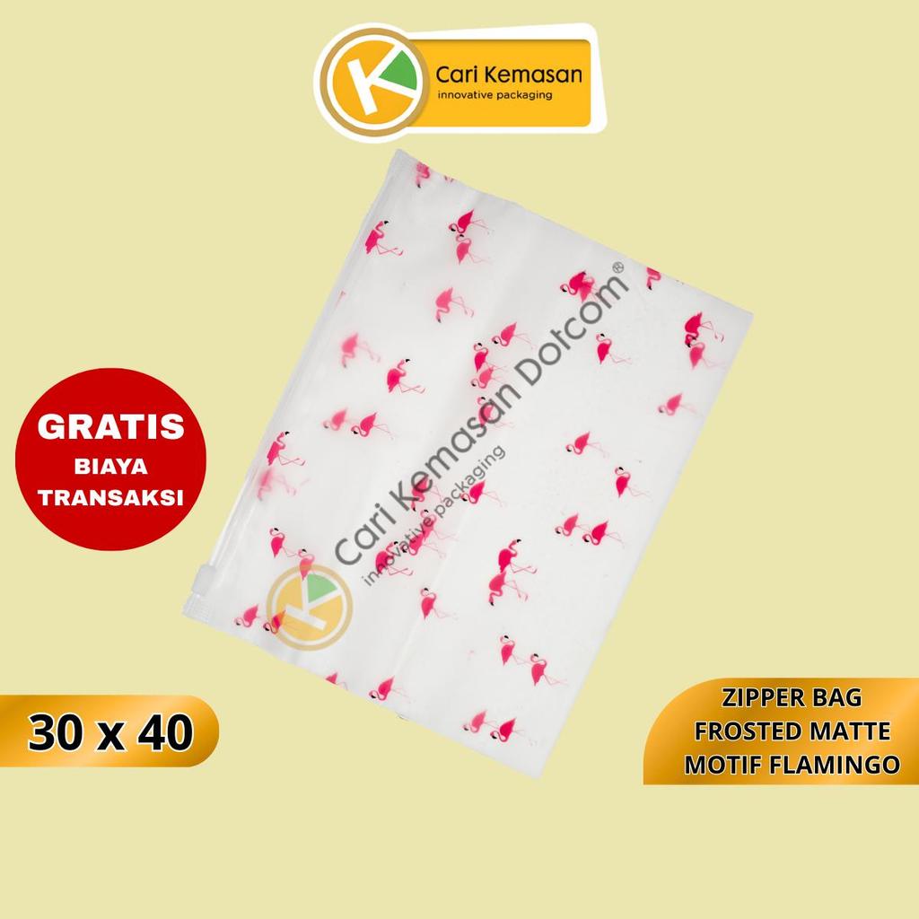 [100 PCS] Zipper Bag 30 x 40 Frosted Matte Buram Transparan Motif Flamingo