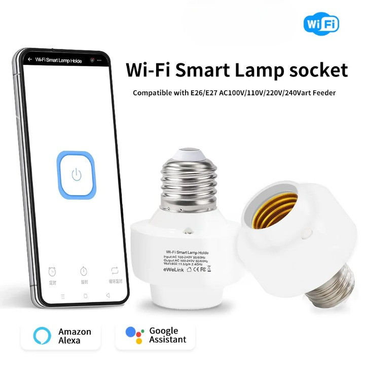 Fitting Lampu WiFi E27 Smart Socket Remote App Control Voice Control Google Alexa Timer Otomatis On 