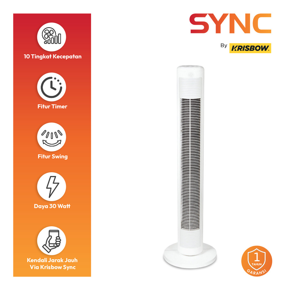 Krisbow Sync Smart Kipas Angin Berdiri Wifi Dc Motor - Putih Floor Standing Tower Fan Pendingin Ruan