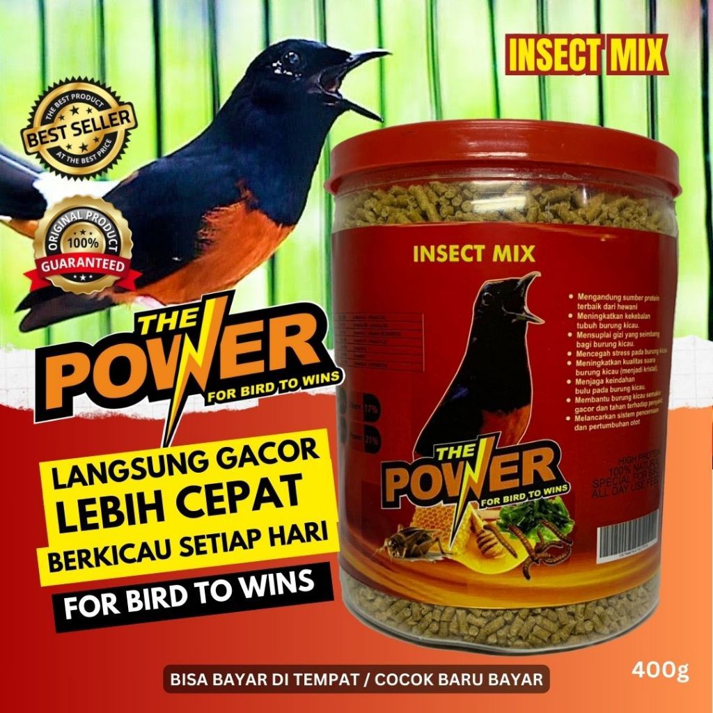 INSECT MIX 400 GRAM TOPLES VOER PAKAN MAKANAN PENGACOR BURUNG MURAI ANIS CENDET  TRUCUK KACER TRUCUK