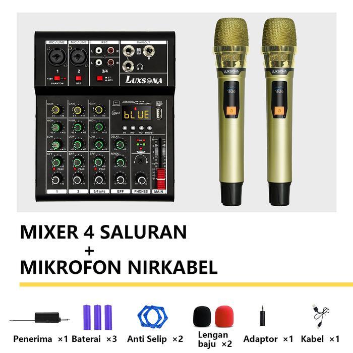 LUXSONA Mixer 4 channel + 2 Mikrofon UHF/Mixer Audio/Mixer Mini/  Amplifier Bluetooth mikser - 1 Hit