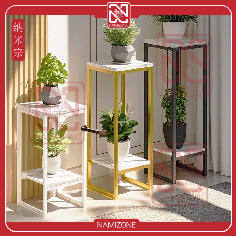 NAMIZONE Rak Bunga 2 Susun Rak Taman Tanaman Pot Holder Standing Planter Rak Susun Penyimpanan Indoo