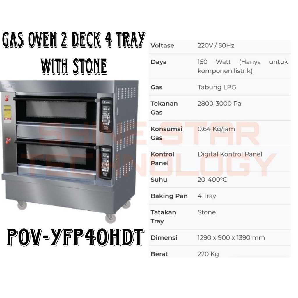 PROMO SPECIAL RAMADHAN FOMAC Pizza Oven Gas Oven 2 Deck 4 Tray with Stone POV-YFP40HDT