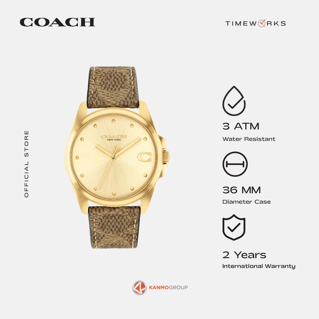 Coach Greyson 3 Hands Brown PVC Strap - Jam Tangan Wanita - 14504111
