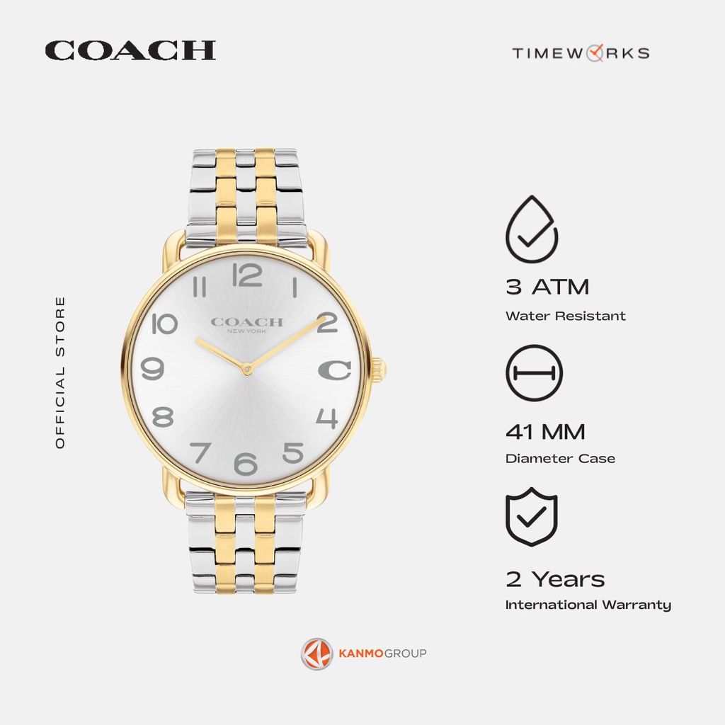Coach Elliot 2 Hands Silver Stainless Steel Strap - Jam Tangan Pria - 14602667