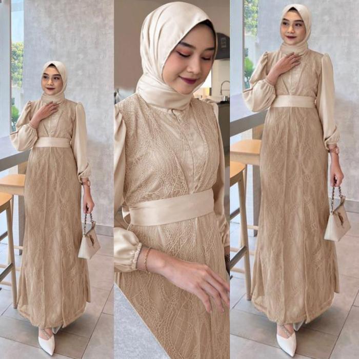 Gamis Yeva Dress Brukat Busui Friendly/ Gamis Elegan Kondangan Pesta Mewah Premium Terkini Gaun Rema