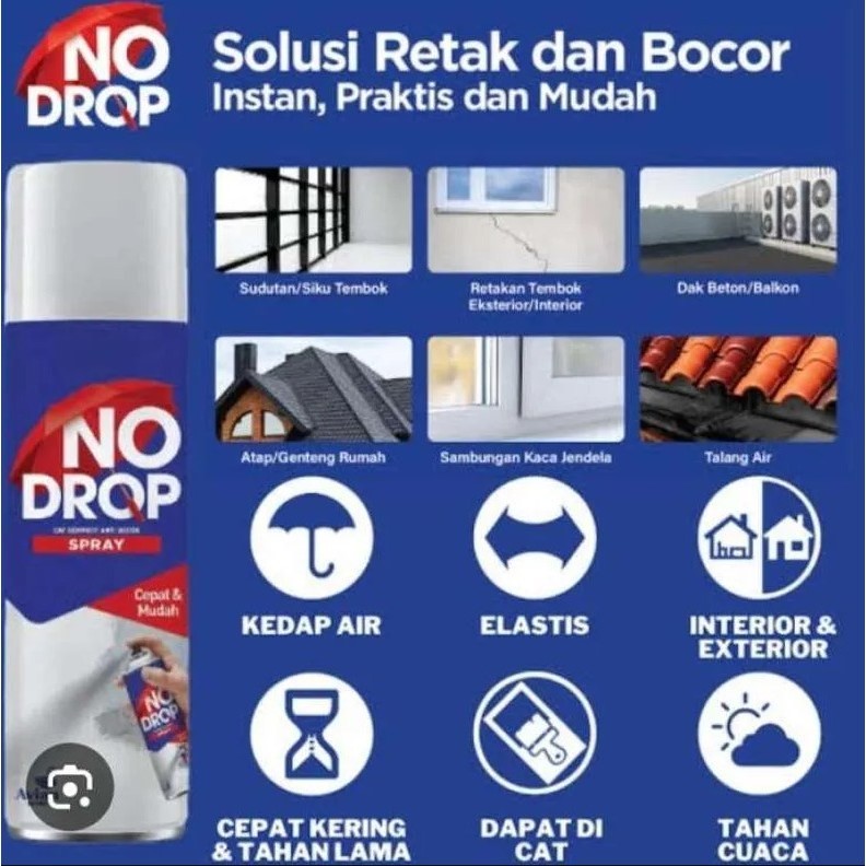 NO DROP Spray Semprot Anti Bocor Instan 400 mL Tahan Cuaca Warna Hitam Kedap Air Elastis Bisa diCat