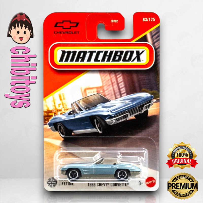 Matchbox 1963 Chevy Corvette Biru Diecast Mobil Klasik Convertible