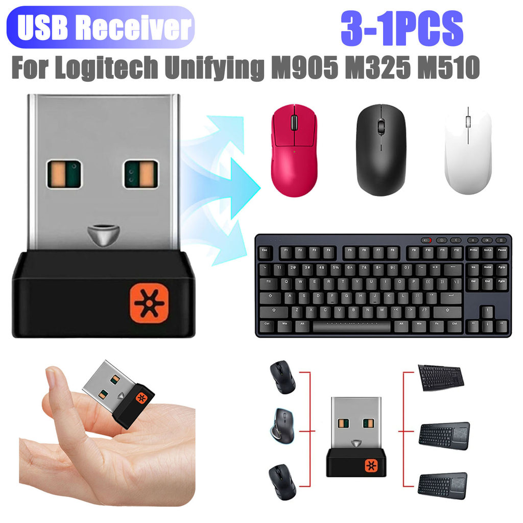 3-1PCS Wireless Dongle Receiver USB Dongle Mouse Receiver Adapter for Logitech Unifying Mouse Keyboa