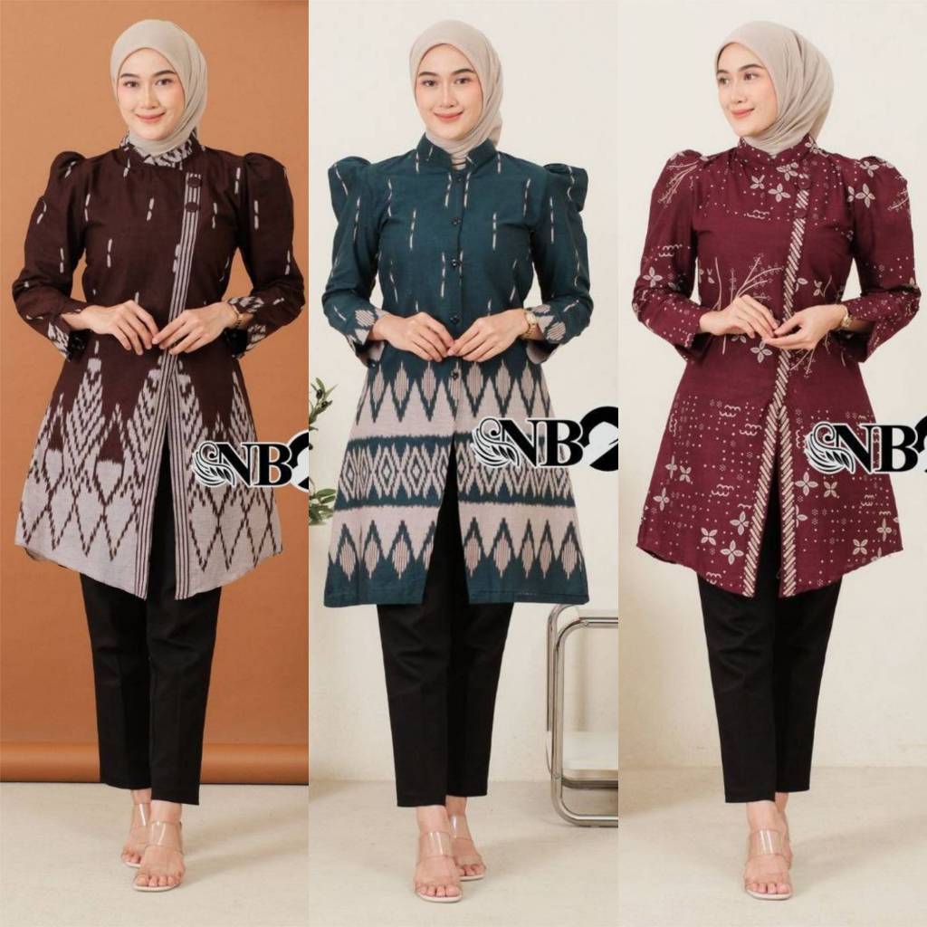 BIG SALE  TUNIK BATIK WANITA MOTIF SONGKET KOMBINASI KOTAK l LIRIS RESPATI GARIS SERAGAM BATIK