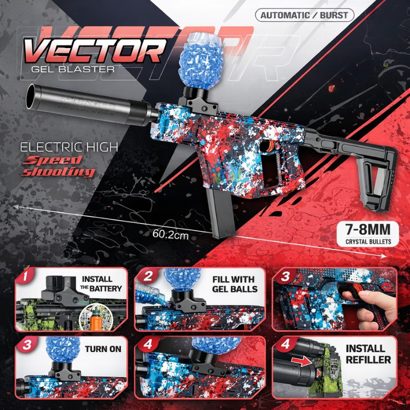 TEMBAK  Gel Blaster Electric 7–8mm Automatic Burst Mainan Tembak Anak Water Bullet Gun + Aksesoris J