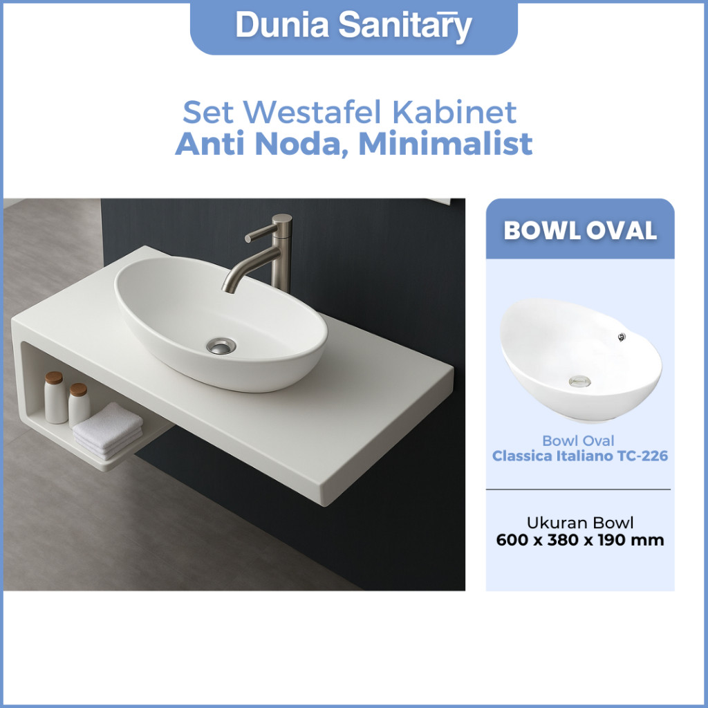 CLASSICA ITALIANO Set Wastafel Kabinet Keramik - Wastafel Cuci Tangan WATERPROOF, MODERN MINIMALIST 