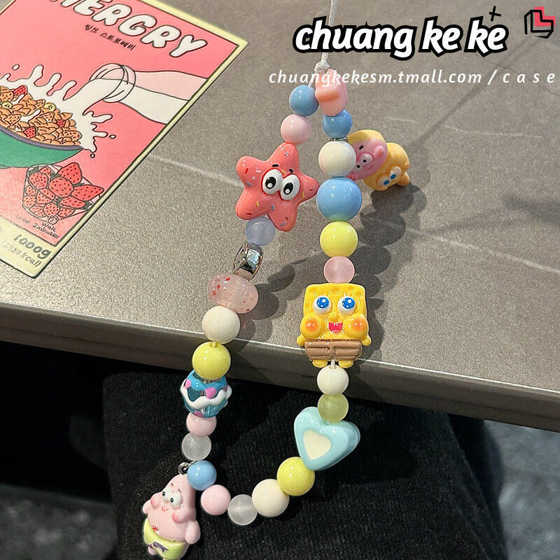 Cartoon Spongebob Squarepants Patrick Star Phone Case Lanyard Ccd Camera Pent Handmade Bead Phone Pe