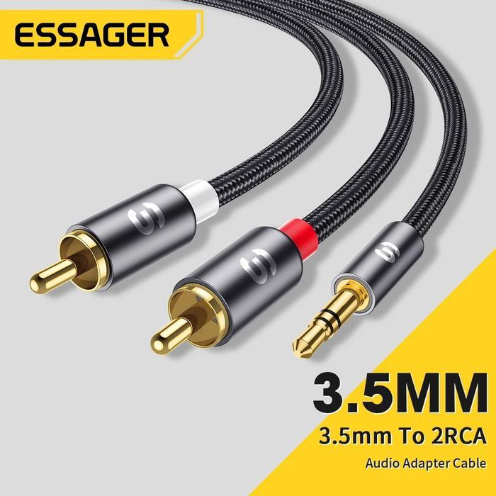 ESSAGER Kabel Colokan Conventer Audio 3.5mm To 2RCA For Ponsel Hp Laptop Audio Speakers Tv DVD PC - 