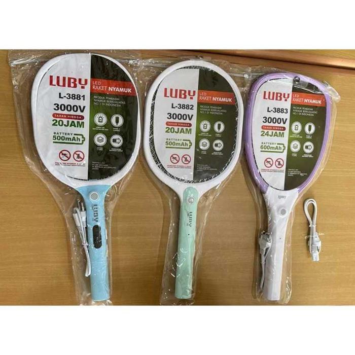 LUBY Raket Nyamuk L-3881 L-3882 L-3883 L-3886 Setrum Nyamuk Lalat + Flashlight Emergency