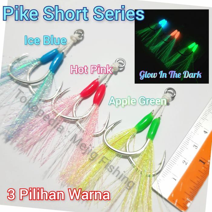 Assist Hook GID Pike Kail Pancing Mej Jging Hook Slow J Metal J - GID Ice Blue, 1/0