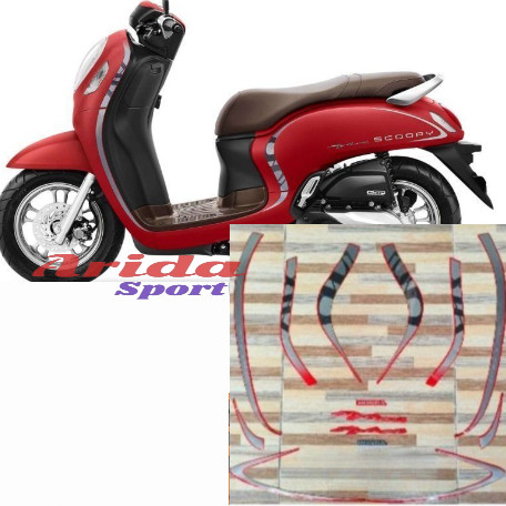 Striping sticker honda scoopy fi stylish thn 2020 2021 merah doff motif original
