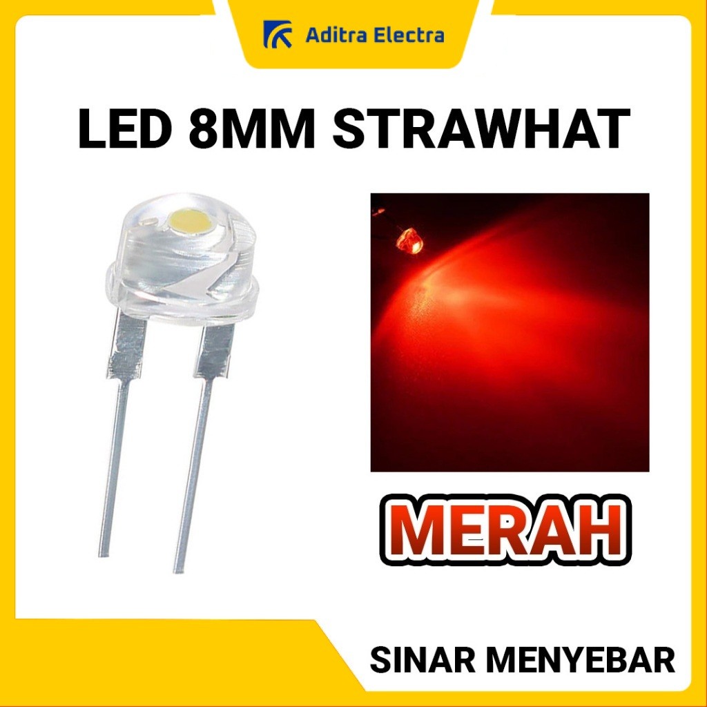 LED Strawhat 8mm Body Clear | Lampu LED Topi - Warna Merah