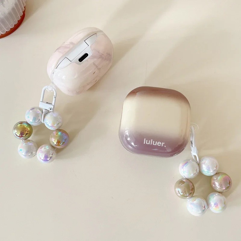 For Samsung Galaxy Buds Core Buds2 Pro Live FE Cover IMD Korea Lovely Marble Pattern Flower Pearl Br