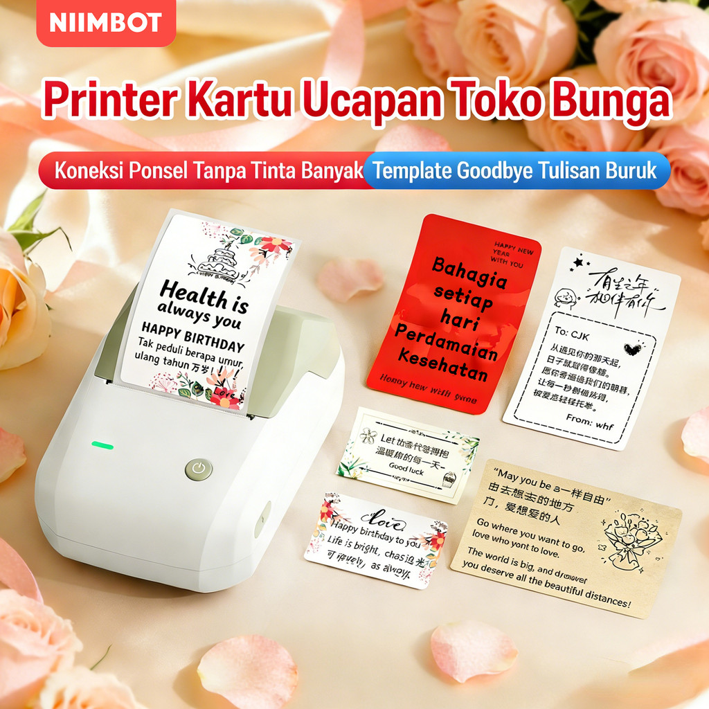 NIIMBOT B1 Printer kartu ucapan toko bunga, stiker label buket bunga, printer ucapan ulang tahun tok