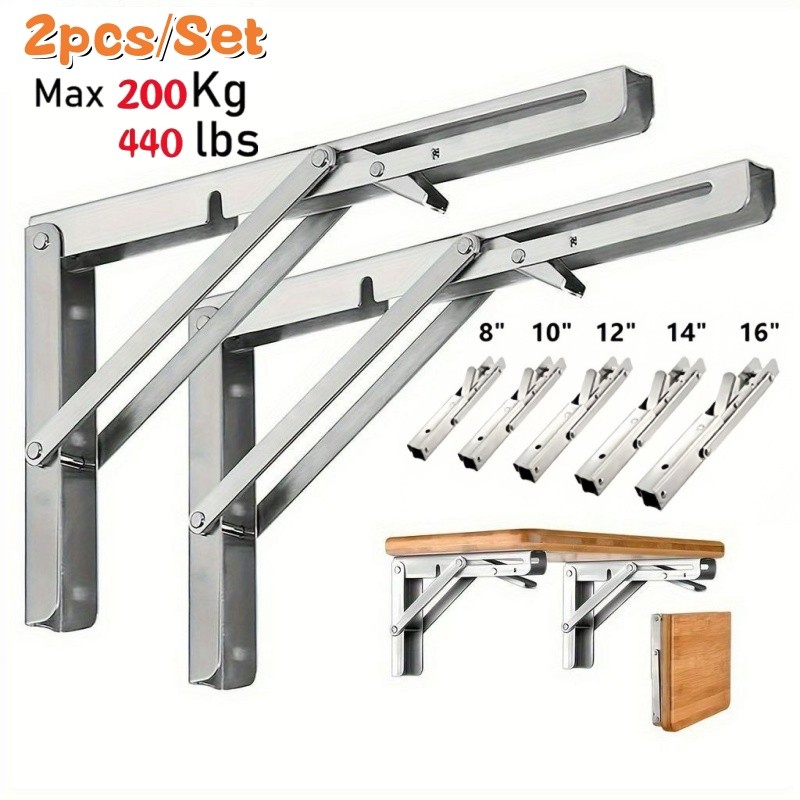 2Pcs Triangle Folding Angle Shelf Bracket Heavy Duty Stainless Steel Collapsible Shelf Bracket for T