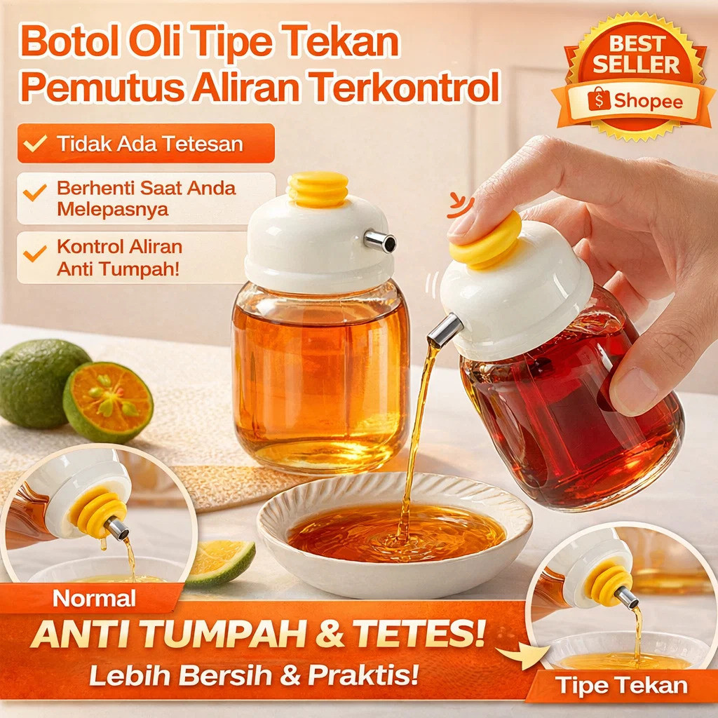 [Anti Tumpah] Botol Minyak Kaca/Botol Minyak Kaca Mini Pengatur Takaran Dengan Pompa/ Botol Bumbu Ka