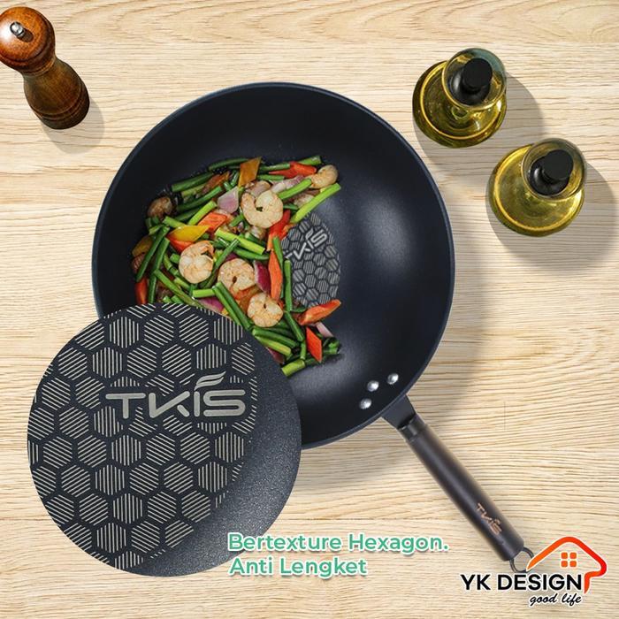 YK DESIGN Panci Wajan penggorengan Anti Lengket Wokpan 32cm wajan Hijau dengan tutup premium YK-857+