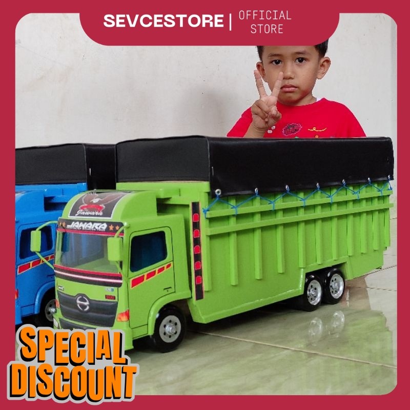 Real pict Miniatur mobil truk oleng kayu tronton hino 500 mobilan mainan anak laki laki Panjang 58cm