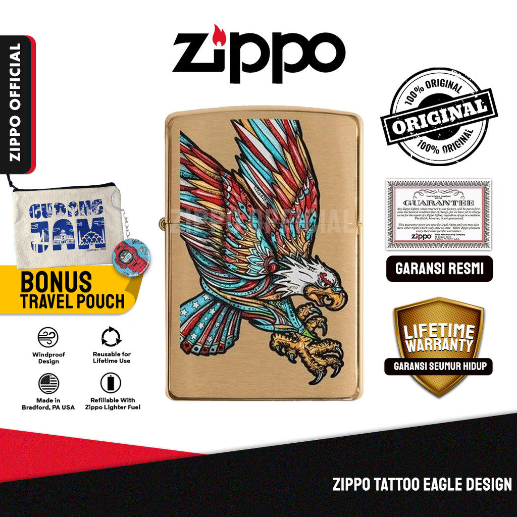 Zippo Tattoo Eagle Design 49667 | Garansi Lifetime | Original USA