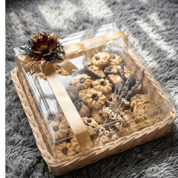 New Keranjang Parsel Rotan Kotak - Keranjang Hantaran - Keranjang Kue mika - Bunga Rustic