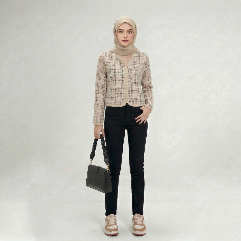 0036/XiaoZhaiNv/Jaket Wanita Korea Style Crop Lengan Panjang Import Kasual Retro V-neck Top/Jaket ga