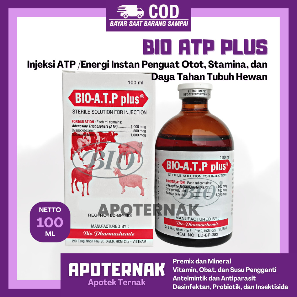 BIO ATP PLUS 100ml - Injeksi ATP Energi Instan Penguat Otot Stamina dan Daya Tahan Tubuh Hewan Sapi 