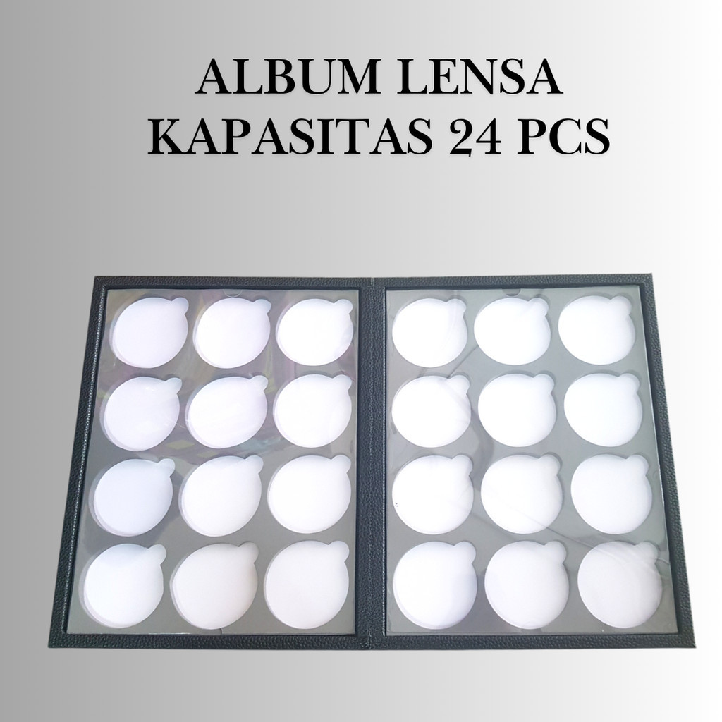 Tempat Lensa Kacamata 24 Slot Album Display Lensa Optik Cover Kulit Hitam 28x36cm