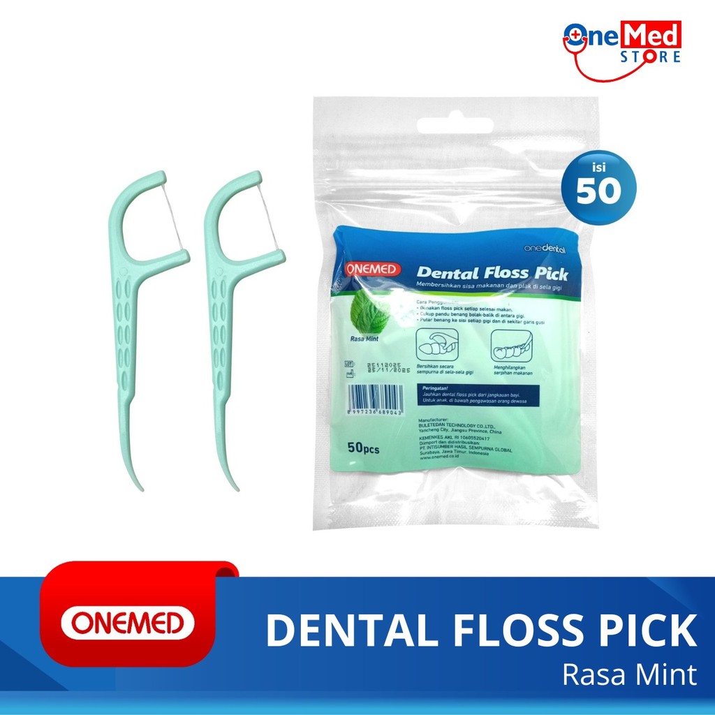 ONEMED Refill Dental Floss Toothpick Mint Bag Isi 50 Pcs Benang Gigi BN