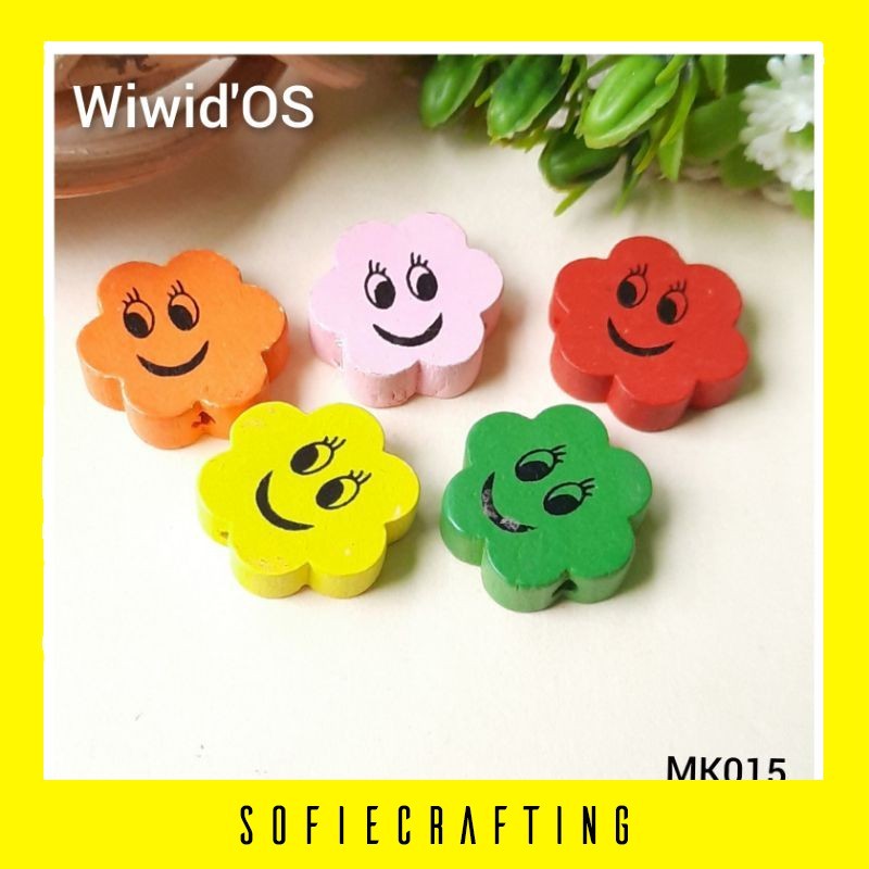 SOFIECRAFTING (5 bj) MANIK KAYU SMILE 20 MM MK015 BEADWORKS BAHAN CRAFT