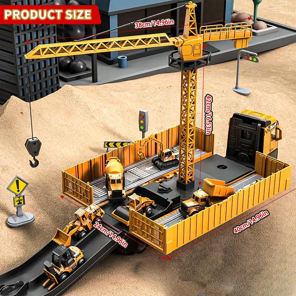 Alloy Construction Vehicles Toy Set for Ages 3-8-STEM Toys with Container Truck/Tower Crane/Excavato