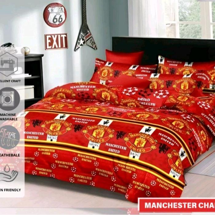 PROMO  Bedcover set motif bola#bedcover bola Lembut Bantal Katun Sarung - MU, 90x200 cm