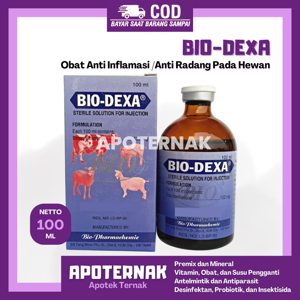 Larutan Anti Inflamasi Dexamethasone Injeksi 100 ml untuk Hewan Ternak dan Peliharaan