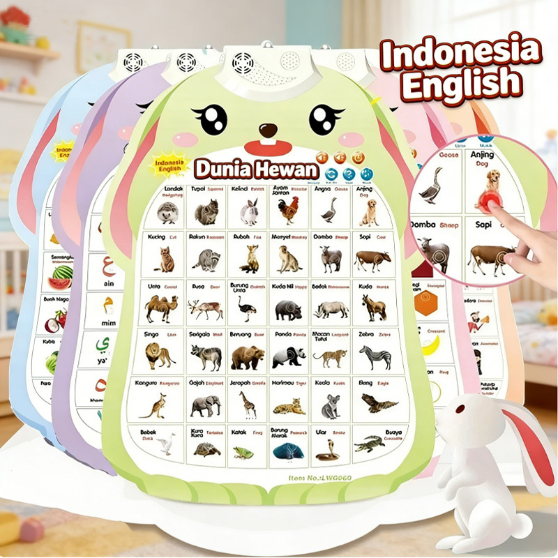 Poster Edukasi Suara Anak Bahasa Indonesia Inggris Bermain Sambil Belajar Buah & Sayur Premium Tebal