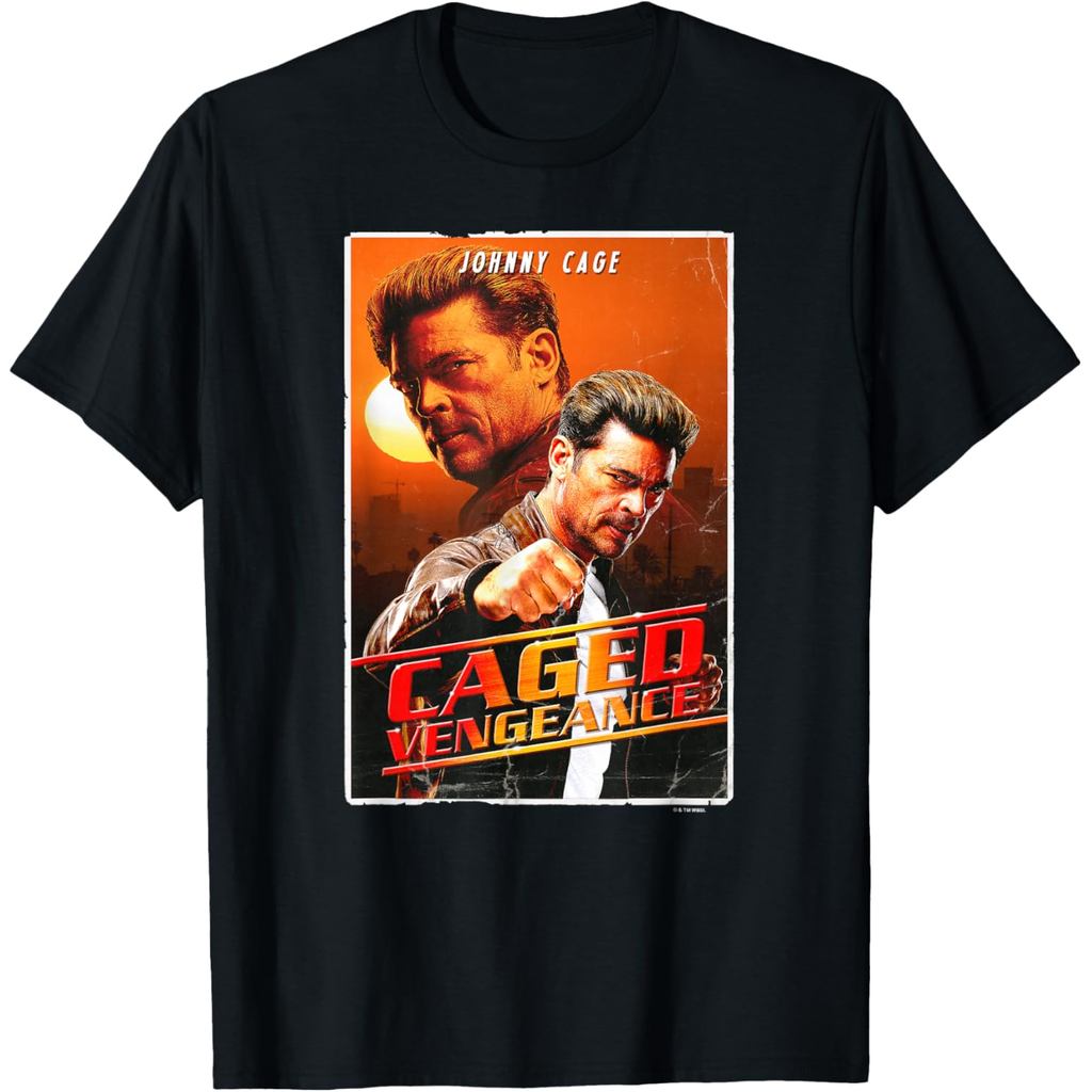Baju Kaos Dewasa Mortal Kombat 2 Johnny Cage in Caged Vengeance Retro Poster T-Shirt