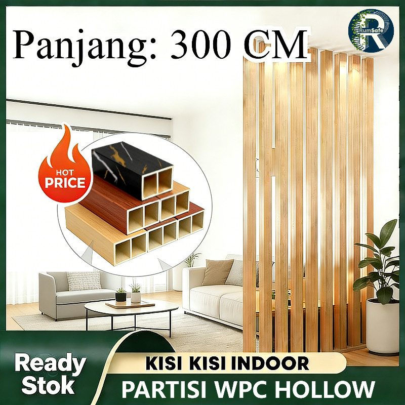 Hollow Kisi Kisi WPC Kotak 5 x 10CM Panjang 300CM Wall Panel PVC Partisi Pembatas Dinding Motif Kayu