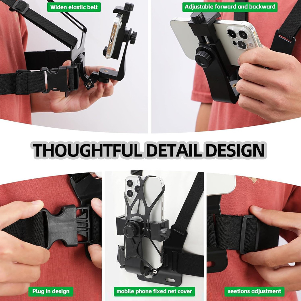 6-in-1 Chest Strap Mount Phone Clip Holder For iPhone Samsung Huawei Smartphones GoPro SJCAM AKASO I