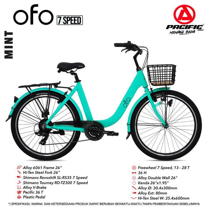 SEPEDA PEREMPUAN REMAJA DEWASA 26 INCH PACIFIC OFO CITY BIKE ALLOY SHIMANO - OFO MINT