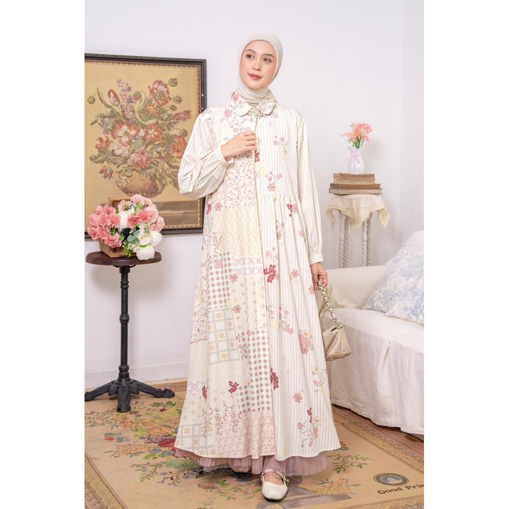 Flash Sale 1.1 - Kienka - Azura Series Dress Wanita Motif Bunga Stripe Premium