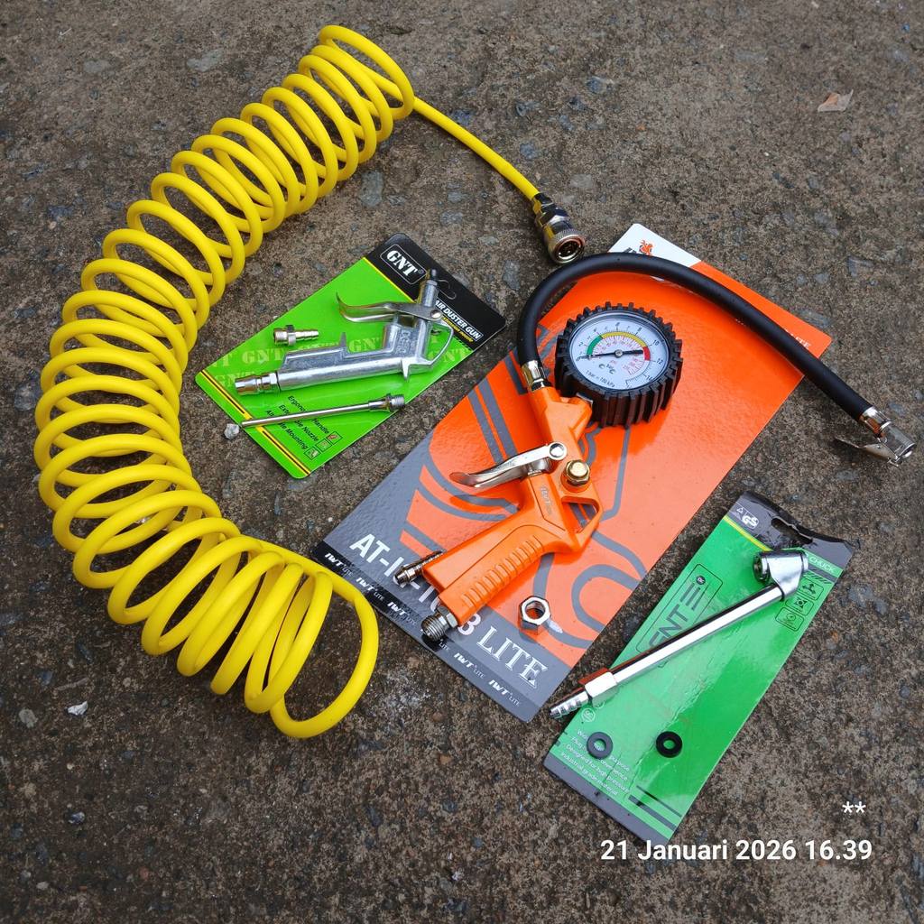 PROMO Paket Peralatan Kompresor Selang Spiral 6 Meter + Air Chuck Gun - Semprotan Agin + Inflator Gu