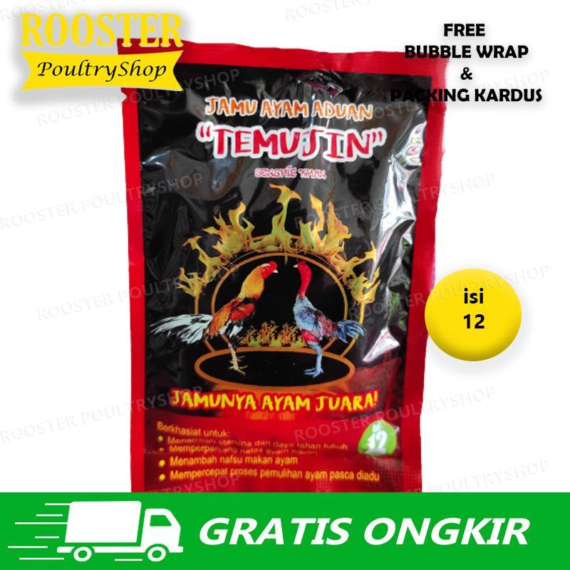 Rooster PoultryShop Jamu Ayam TEMUJIN Memperkuat Tenaga Ayam Aduan & Memperpanjang Nafas Ayam Isi 12