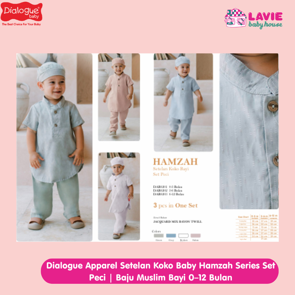 Dialogue Apparel Setelan Koko Baby Hamzah Series Set Peci | Baju Muslim Bayi 0–12 Bulan - Lavie Baby